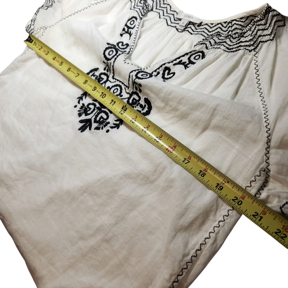 J. Crew Top Airy White Cotton Embroidered Short Puff Sleeve Gauze Boho Blouse 10